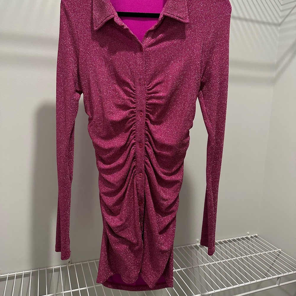 Sparkling Pink Ruched Dress